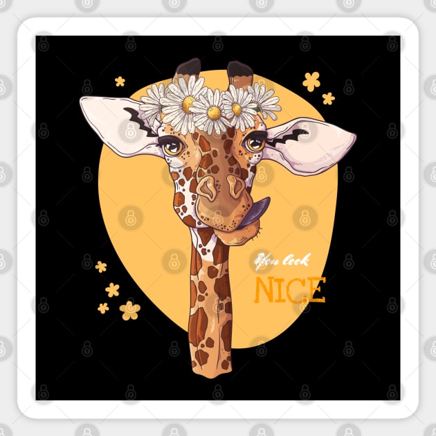 giraffe you look nice Sticker by Mako Design 